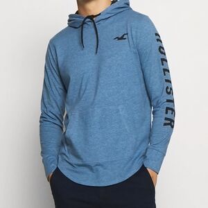 Hollister Co. Men's Heather Blue Long Sleeve Hoodie